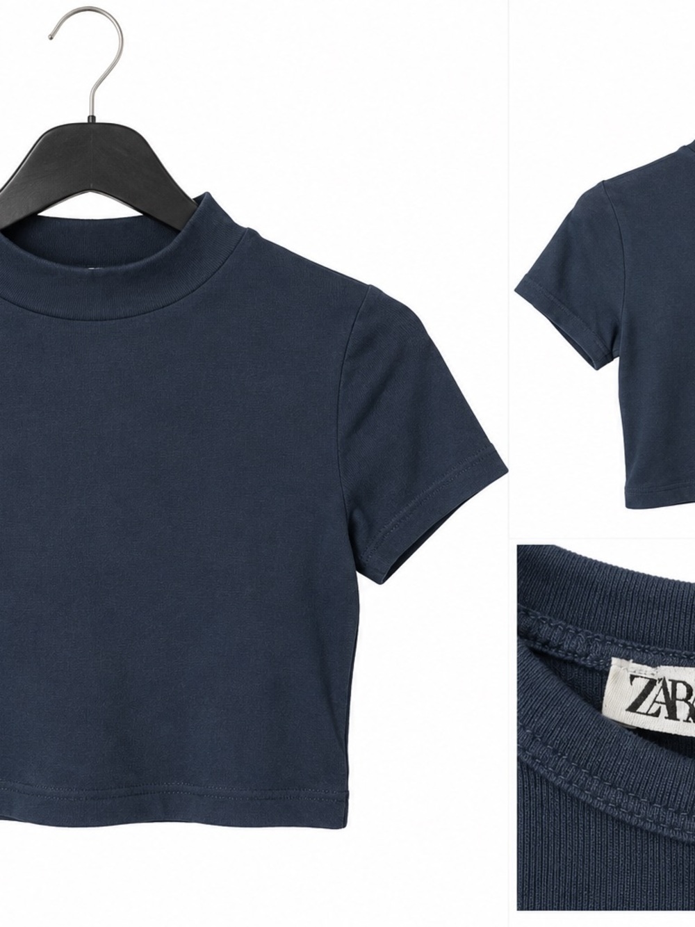 Zara Navy Mock Neck Crop Top